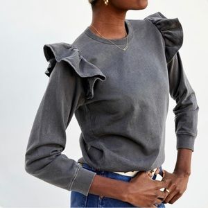 Clare V. Faded Black Ruffle Sweatshirt